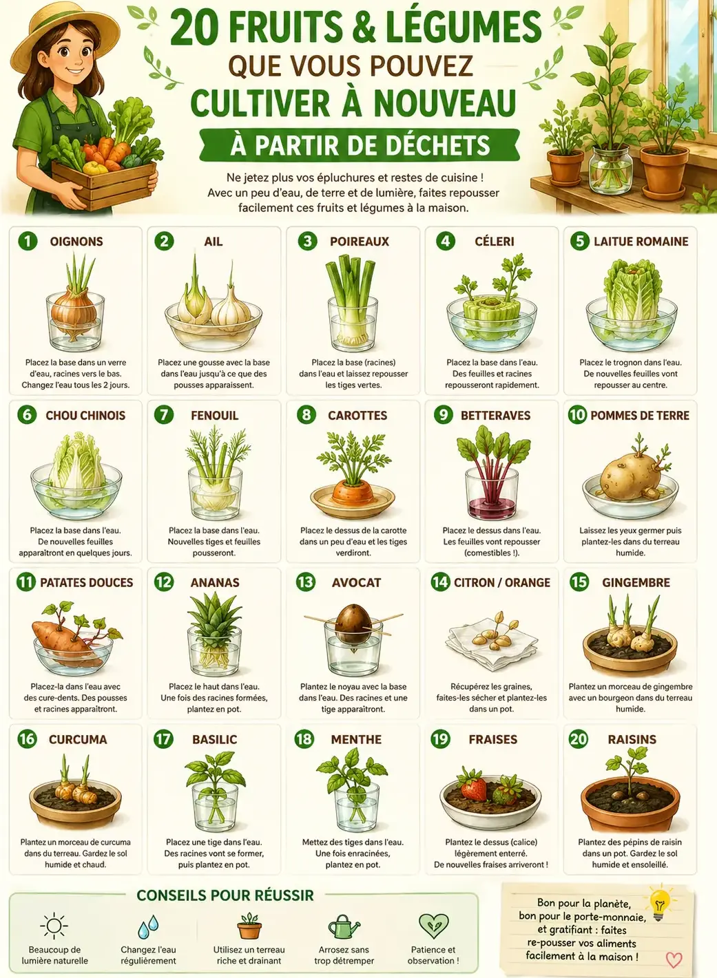 fruits et légumes à faire pousser à partir de déchets - astuces potager