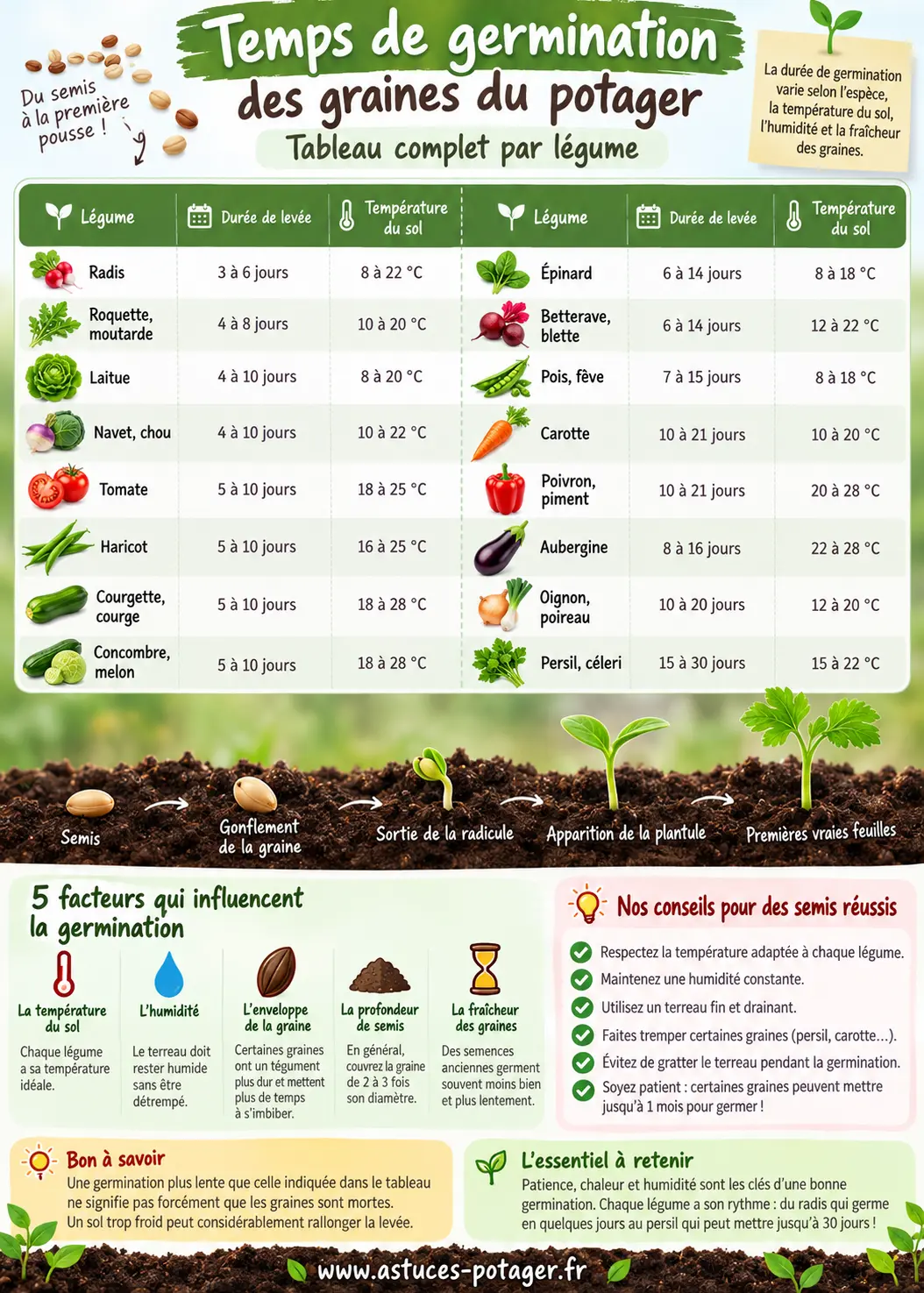 Combien de temps les graines du potager mettent-elles pour germer ? Tableau par légume